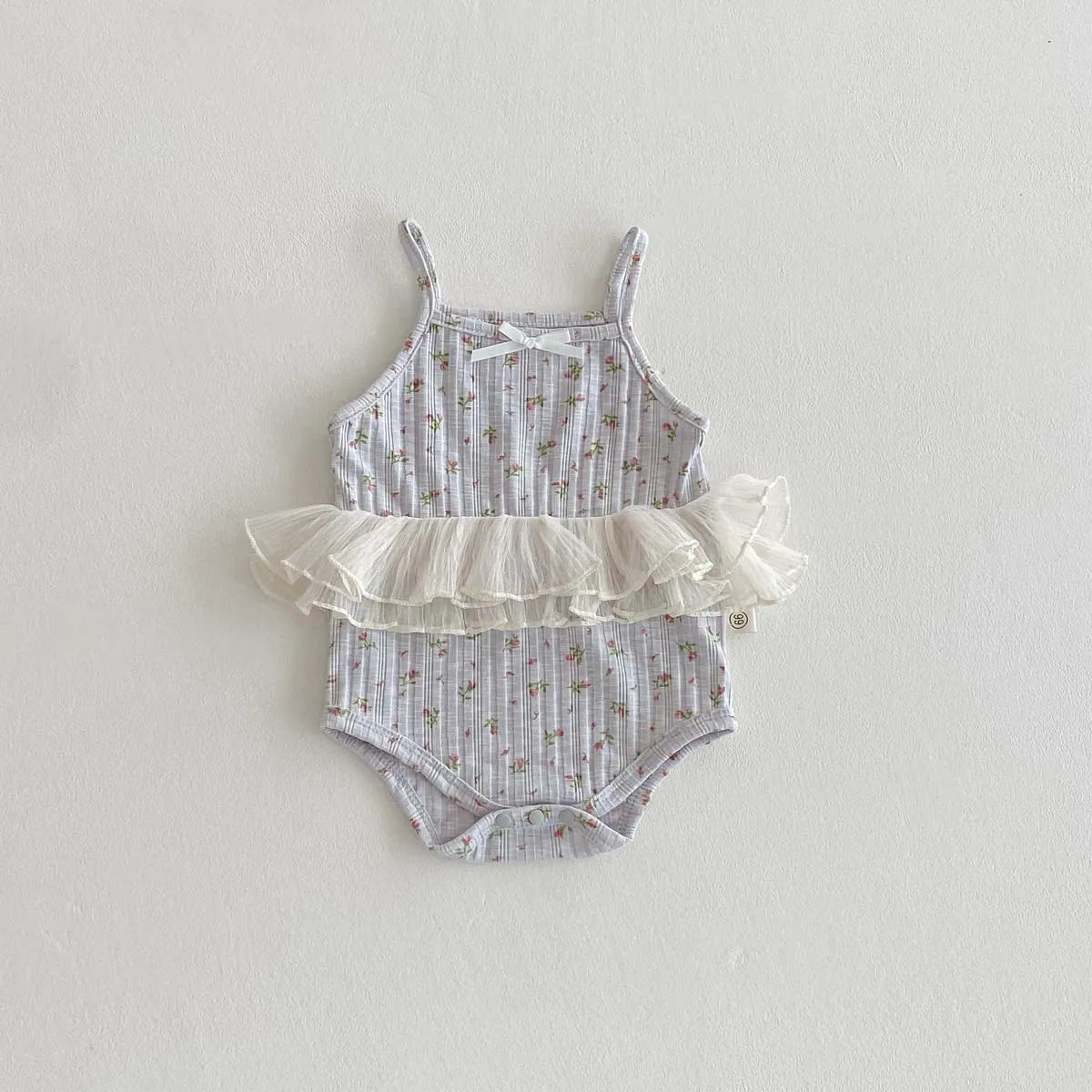 Floral Lace Stitching Bow Sling Bodysuit