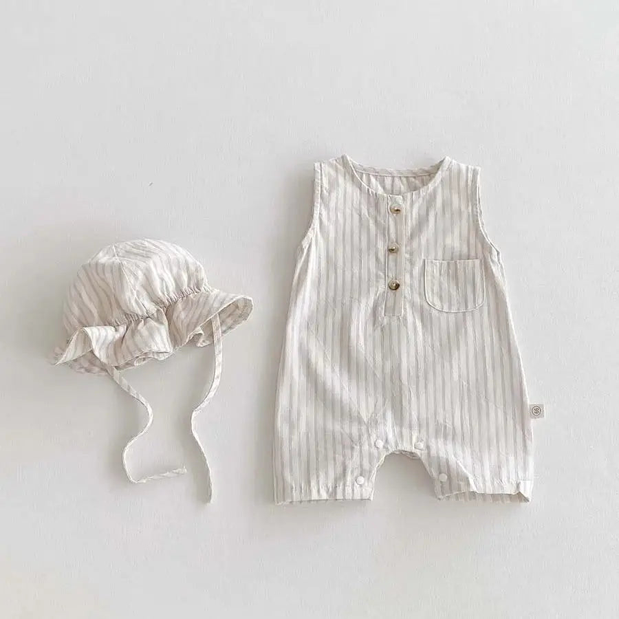 Striped Sleeveless Romper and Hat