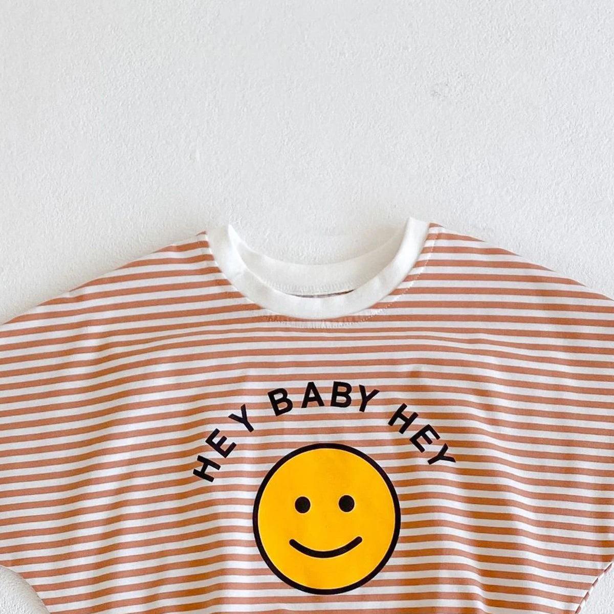 Smiley Face Printed Striped Cotton Romper