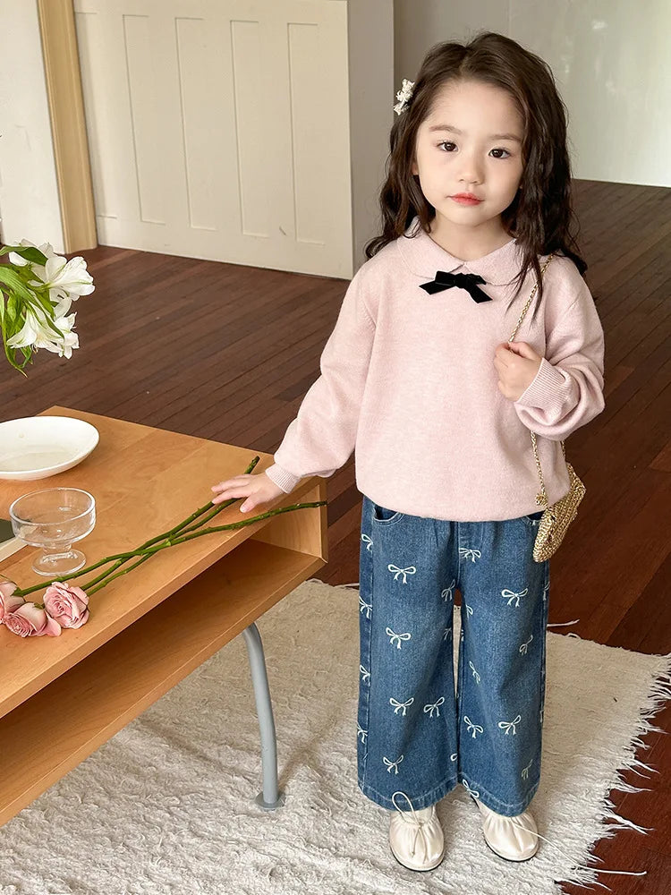 Girls Bow Print Jeans
