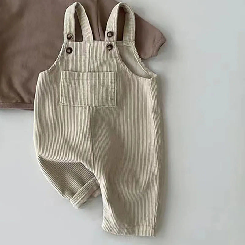 Solid Corduroy Suspender Jumpsuit