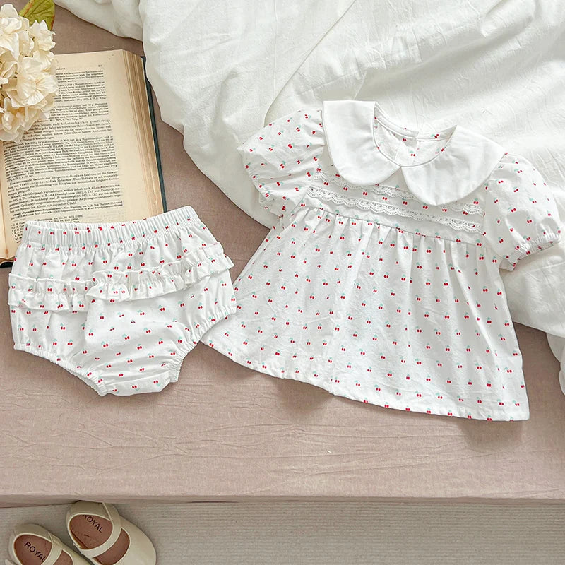 Floral Cherry Print Puff Sleeve Set