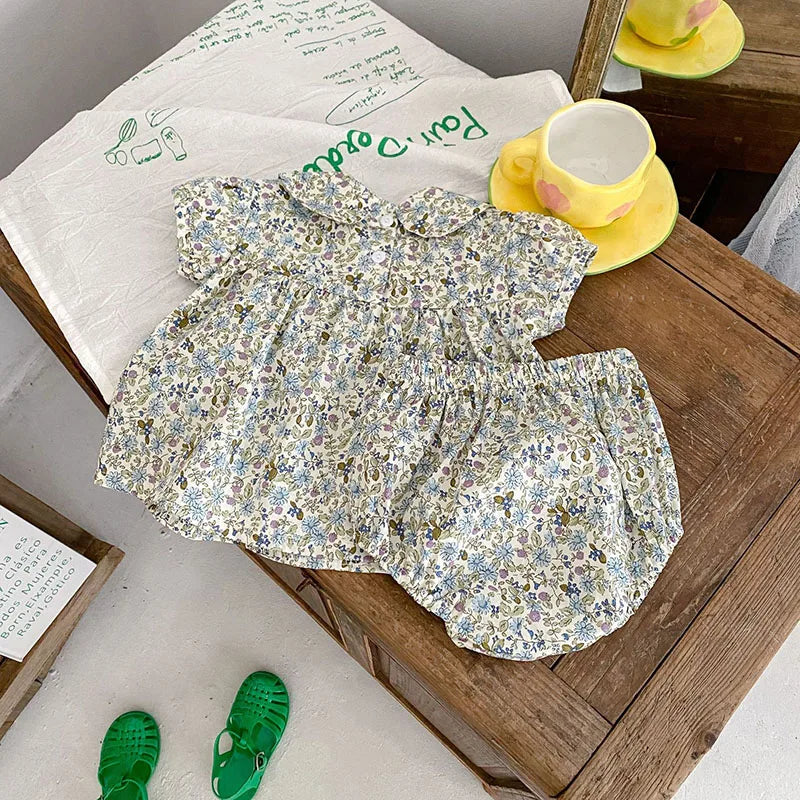 Girls Floral Short Sleeve Set