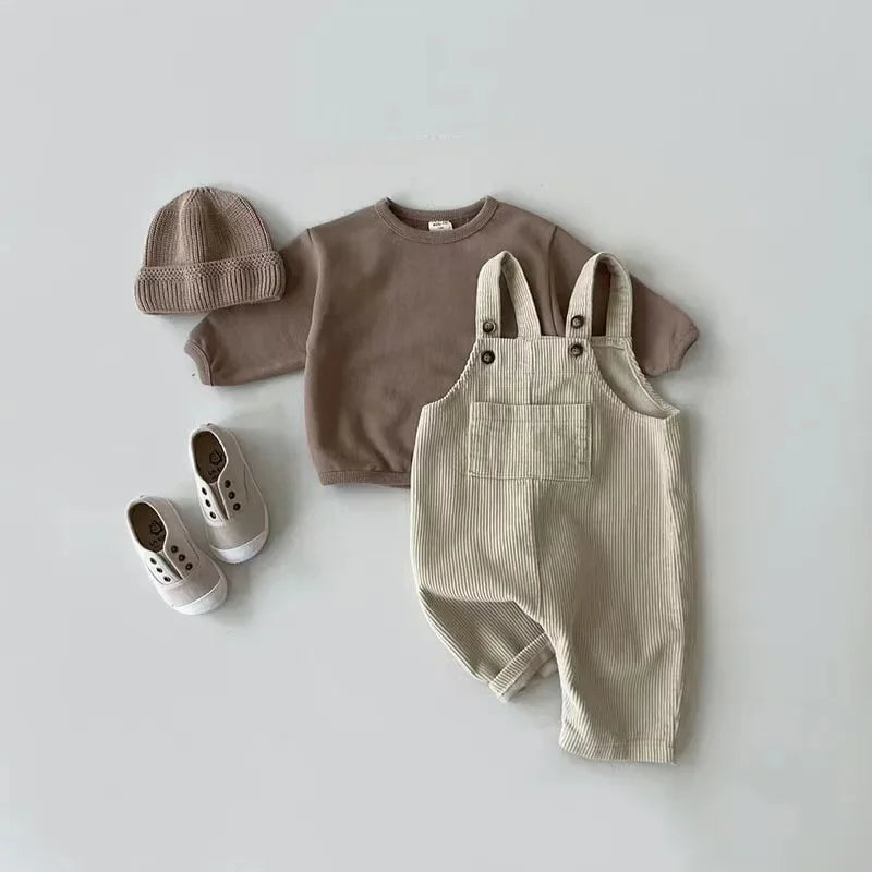 Solid Corduroy Suspender Jumpsuit