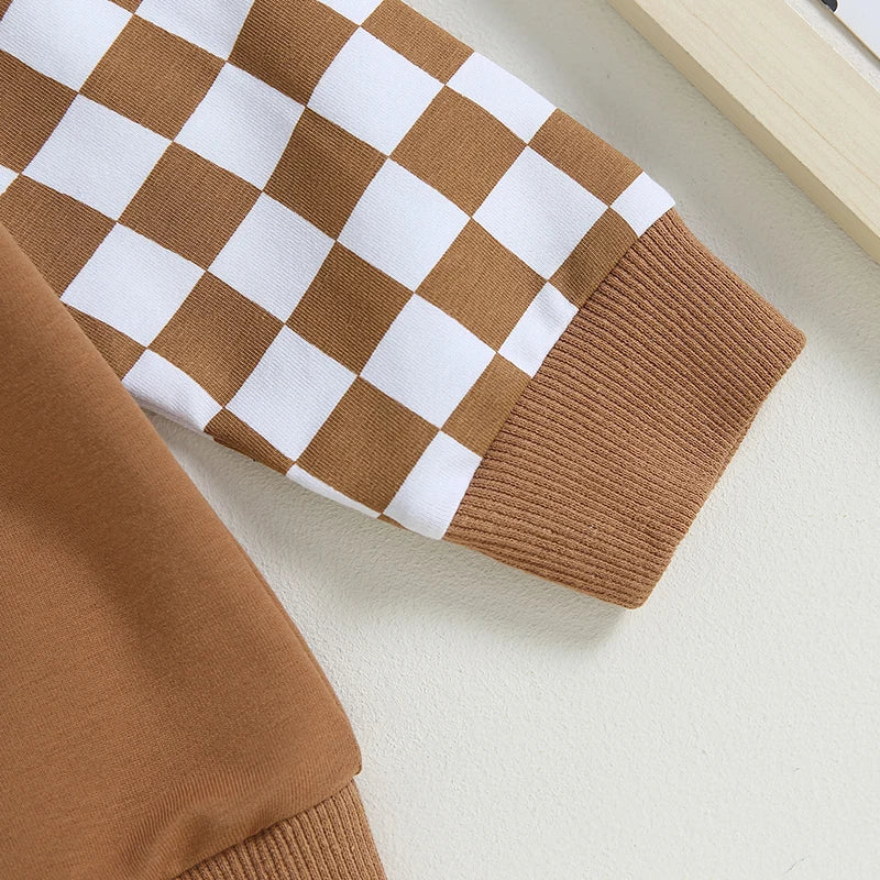 Checker Print Drawstring Sweatsuit Set