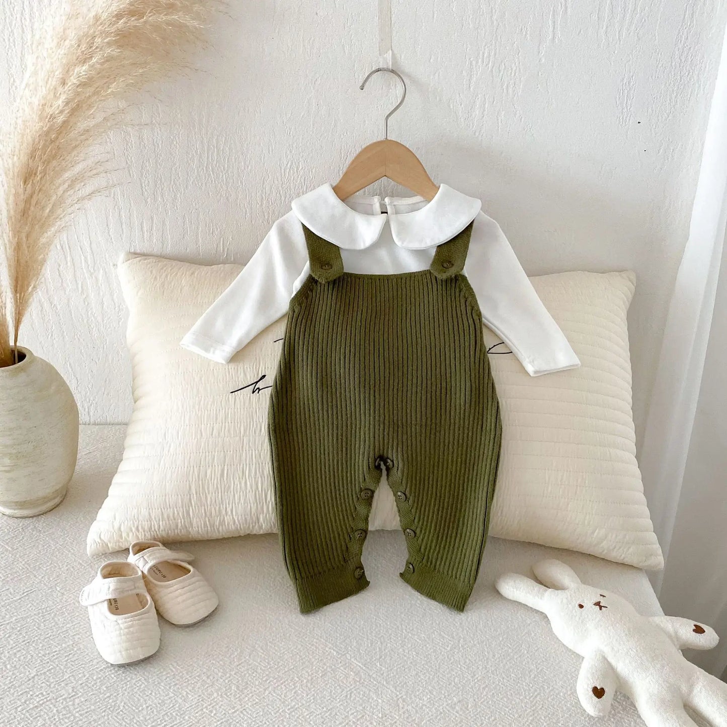 Ribbed Knit Snap Button Overalls