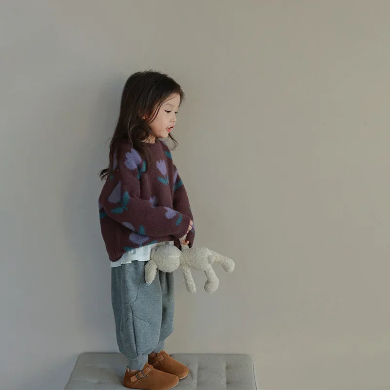 Girls Purple Tulip Knit Sweater