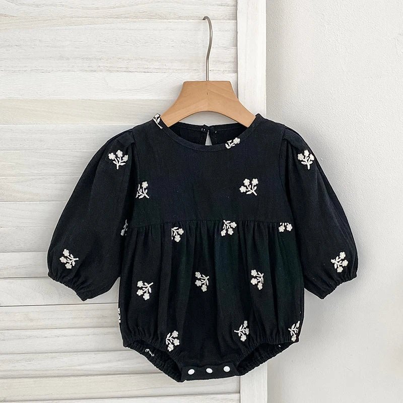 Floral Leaf Embroidery Romper
