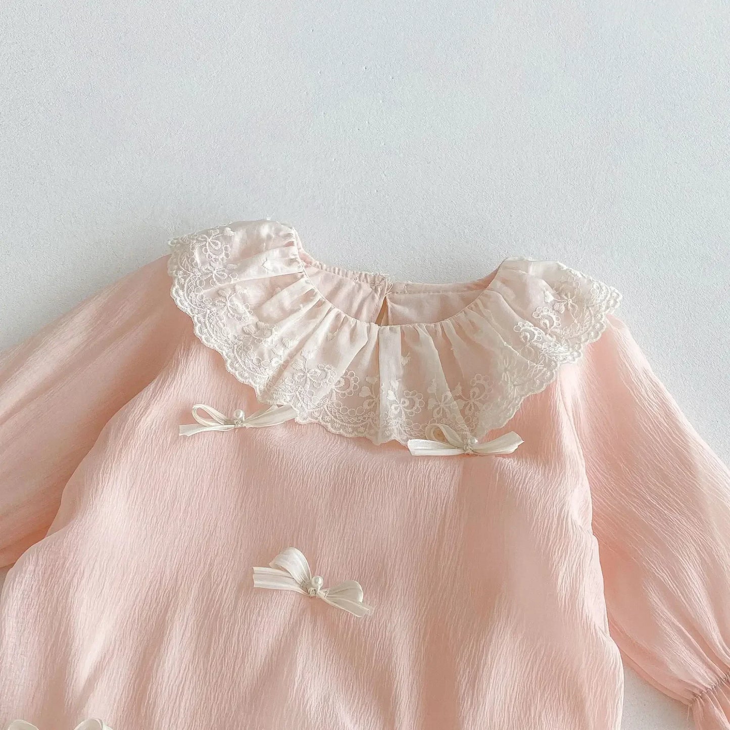 Sweet Pink Lace Collar Bow Romper