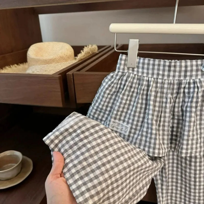 Plaid Curtain Bow Knot Pants