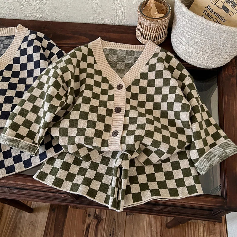 Boys Plaid and Striped Knit Set