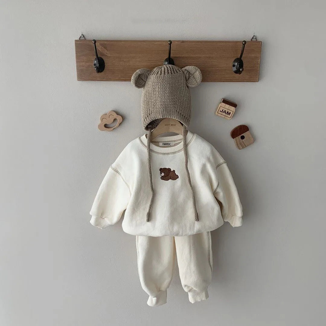 Brown Bear Embroidery Sweatsuit Set