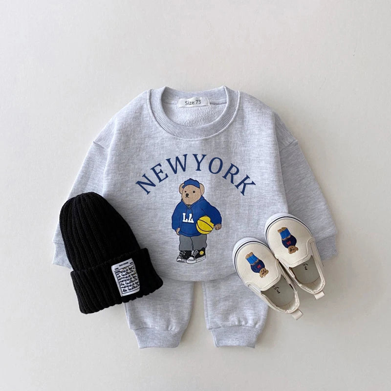 Bear Print Cotton Sweatsuit Set