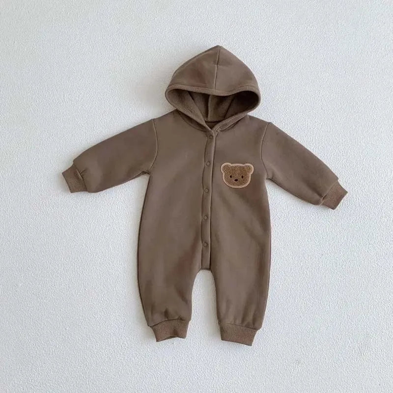 Cartoon Bear Cotton Hooded Jumpsuit