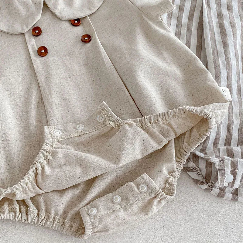 Striped Button Collar Romper