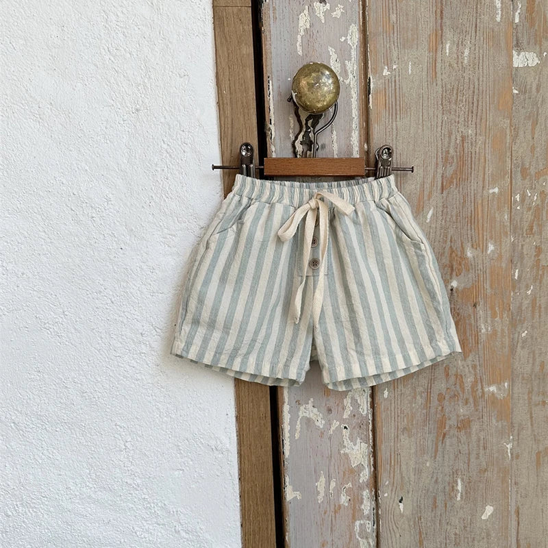 Vintage Linen Cotton Striped Shorts