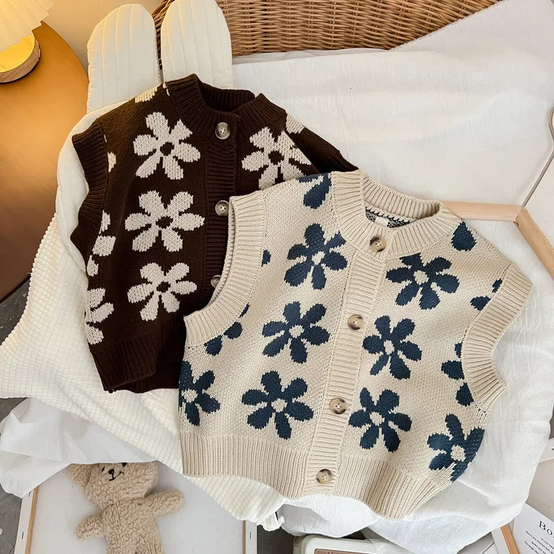 Girls Versatile Floral Knit Vest