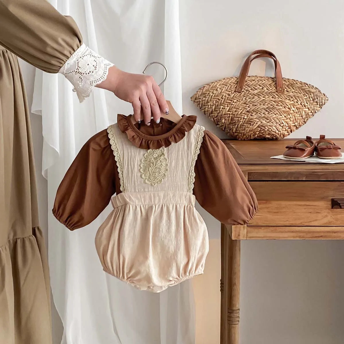 French Ruffle Lace Embroidery Blouse and Romper