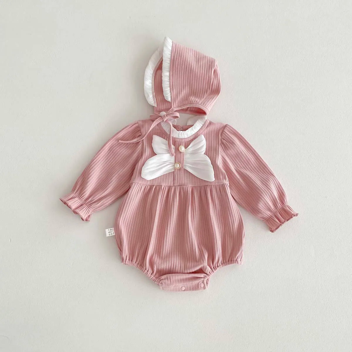 Big Bow Standing Collar Romper and Hat