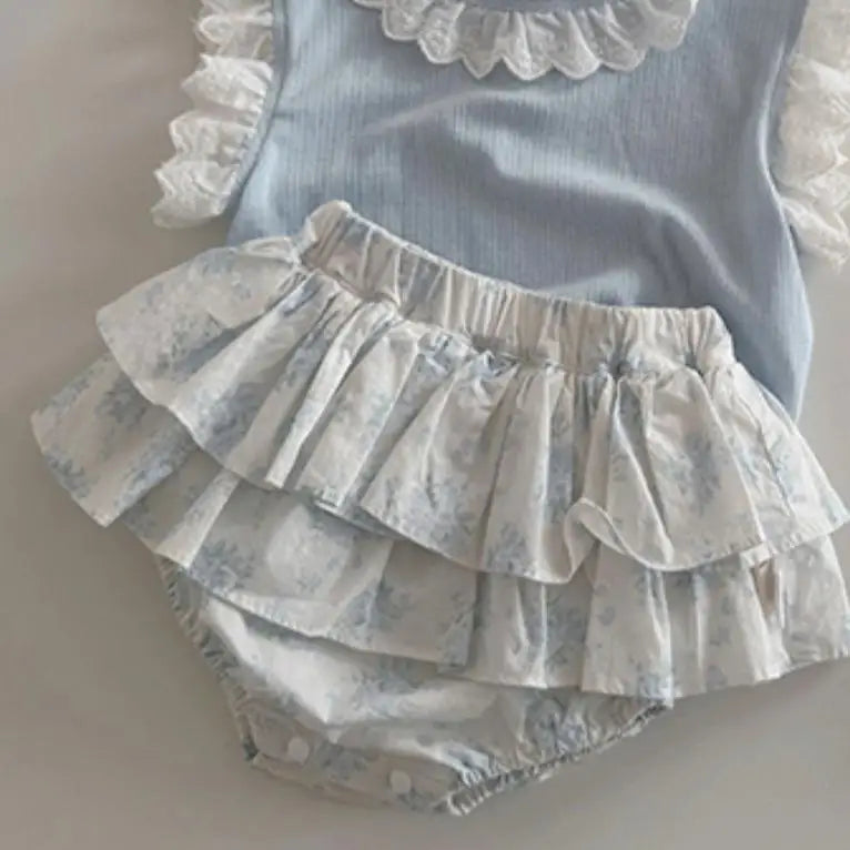 Sky Blue Floral Laced Set