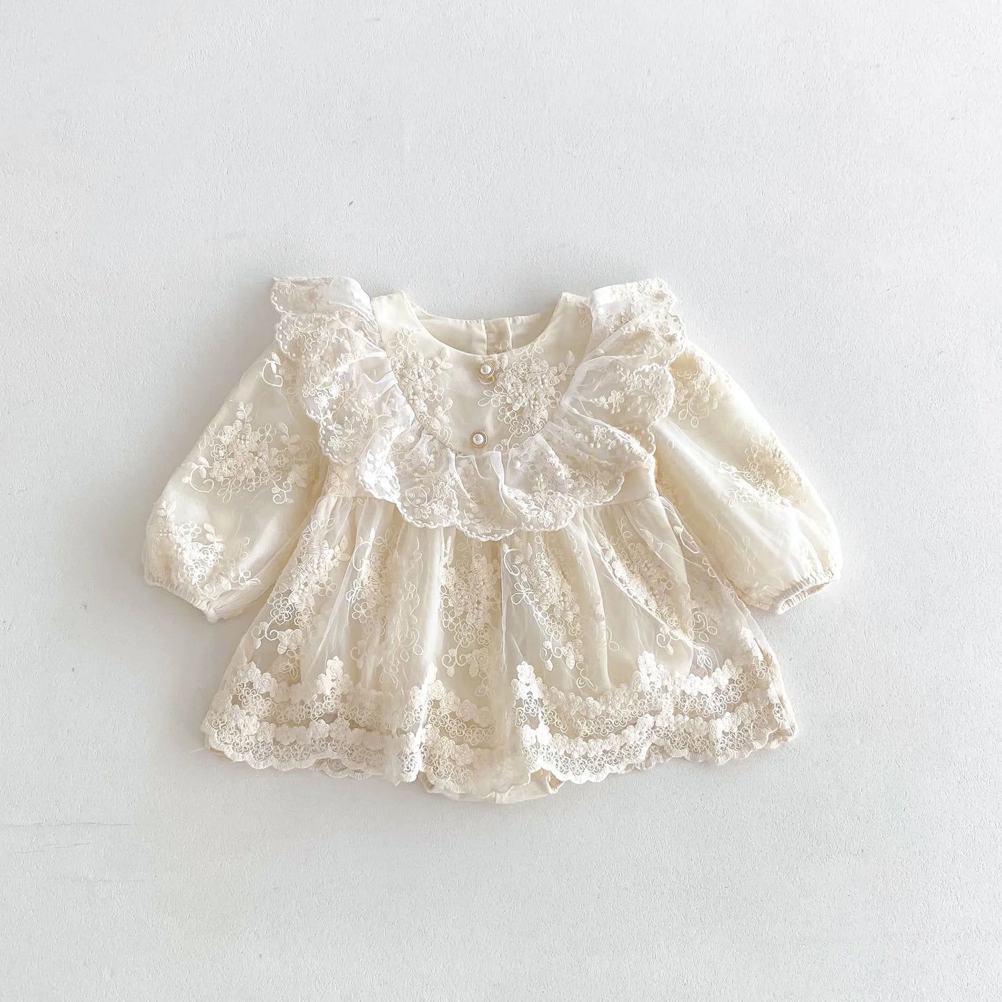 Vintage Lace Floral Embroidery Ruffled Collar Romper Dress