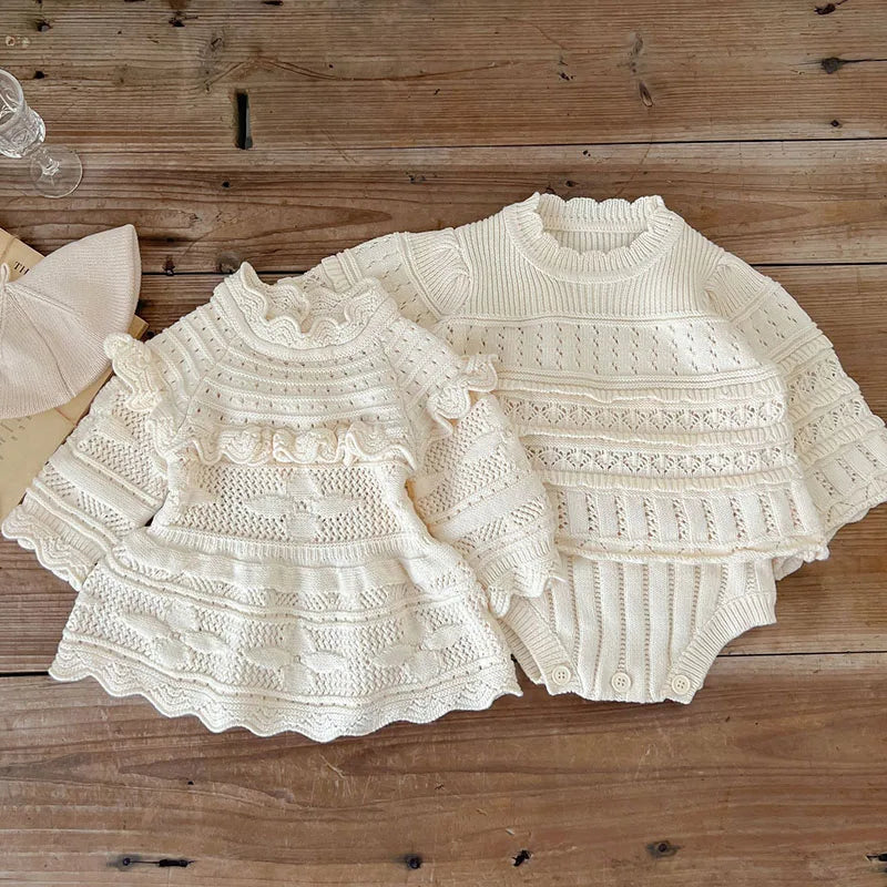 Girls Knit Romper Dress and Sweater