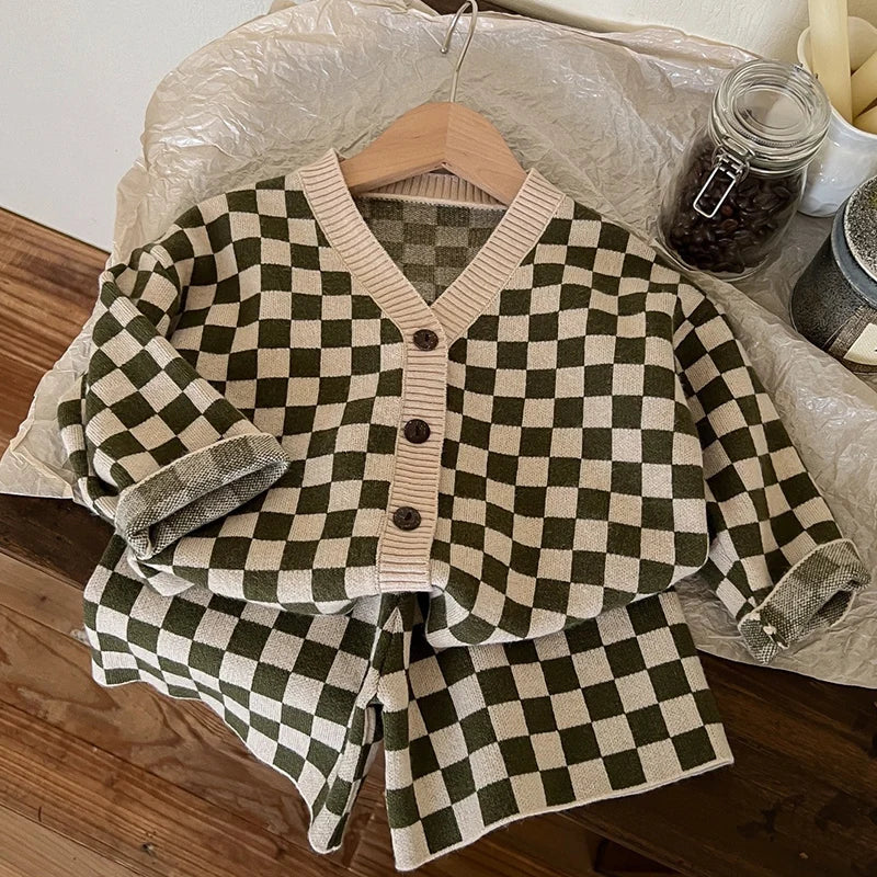 Boys Plaid and Striped Knit Set