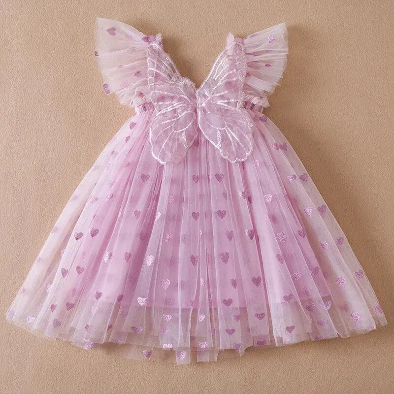 Girls Mesh Heart Dress with Wings
