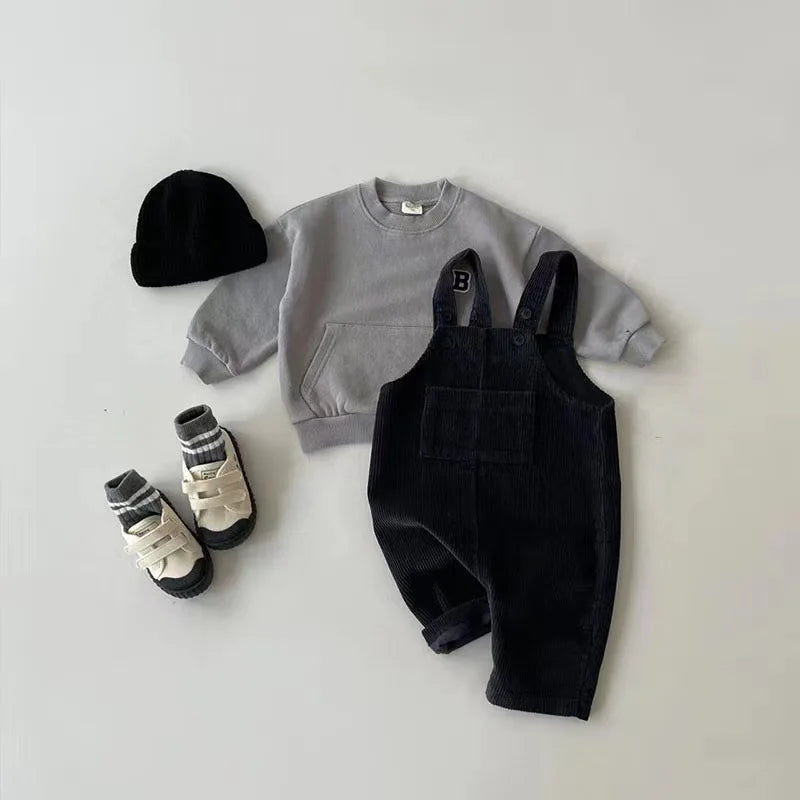Solid Corduroy Suspender Jumpsuit