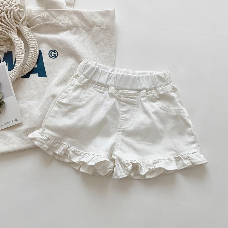 Elastic Waist Ruffle Cotton Shorts