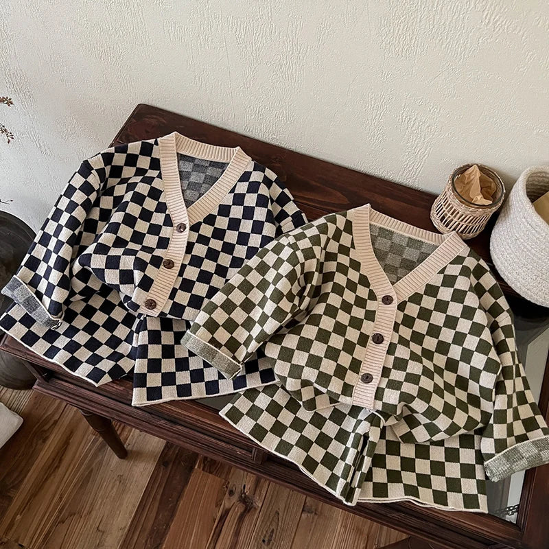 Boys Plaid and Striped Knit Set