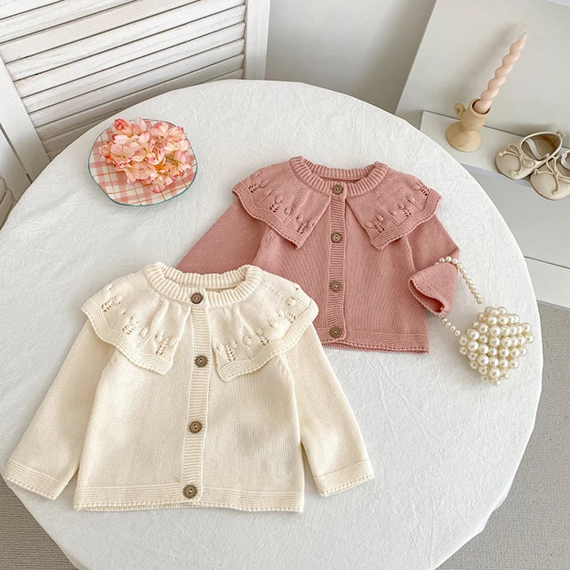Thick Ruffled Collar Knit Cardigan