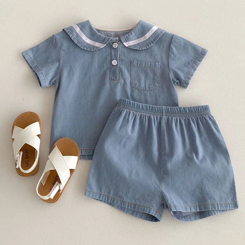 Collared Denim Set