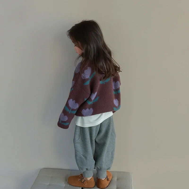 Girls Purple Tulip Knit Sweater