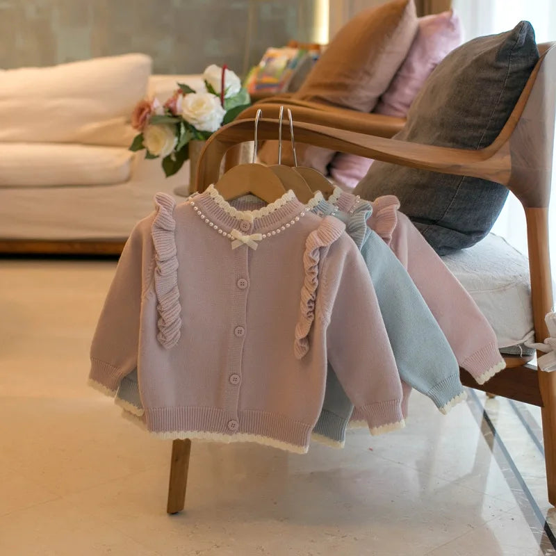 Pearl Knit Bow Collar Cardigan