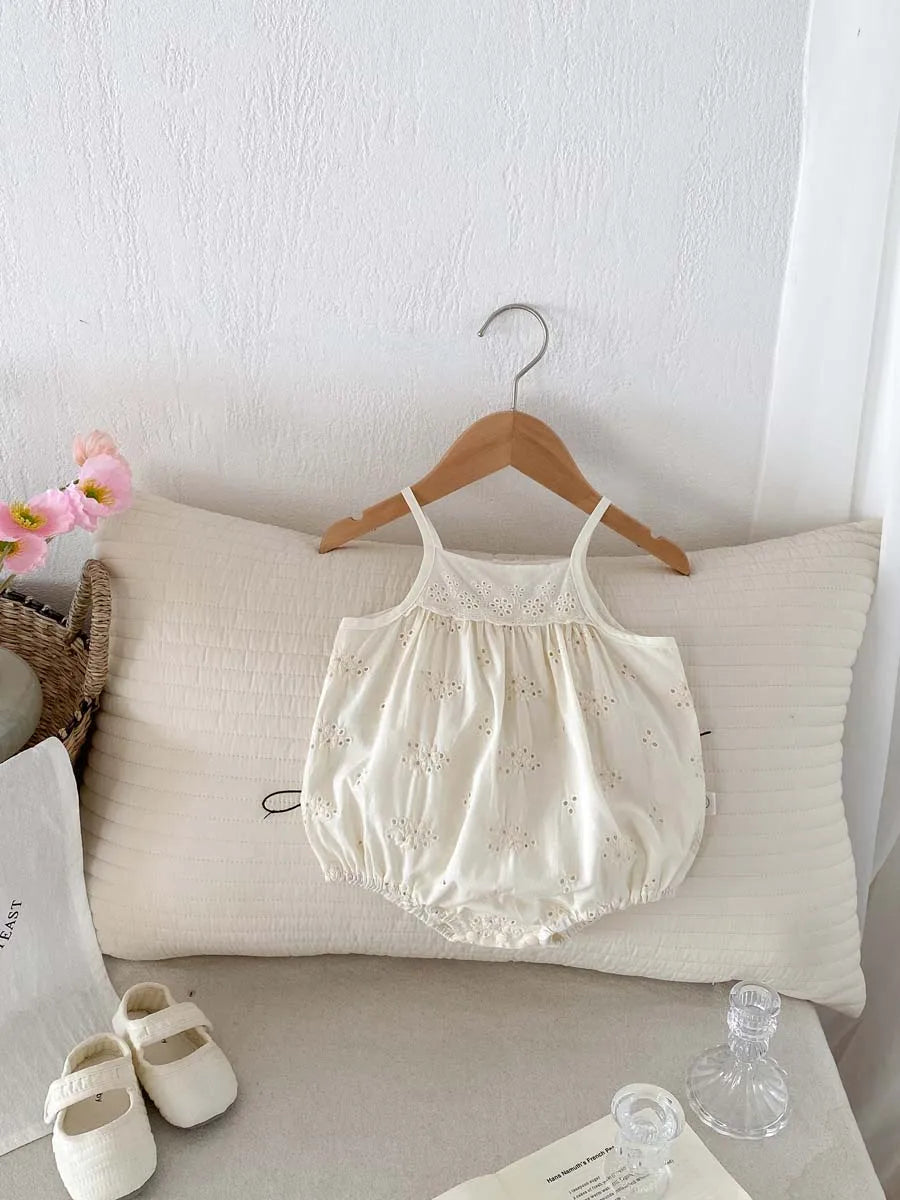 Hollowed-out Floral Romper