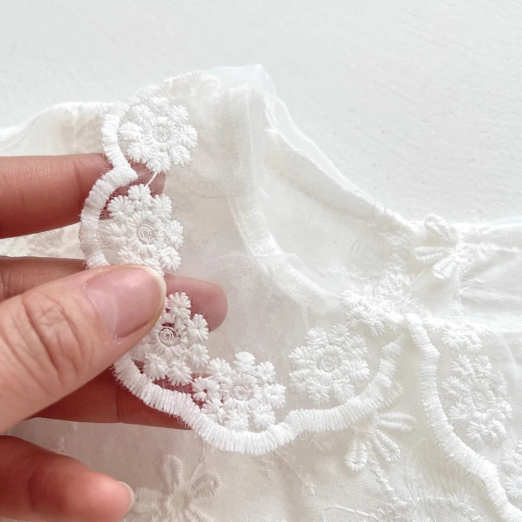 White Floral Embroidery Dress Romper