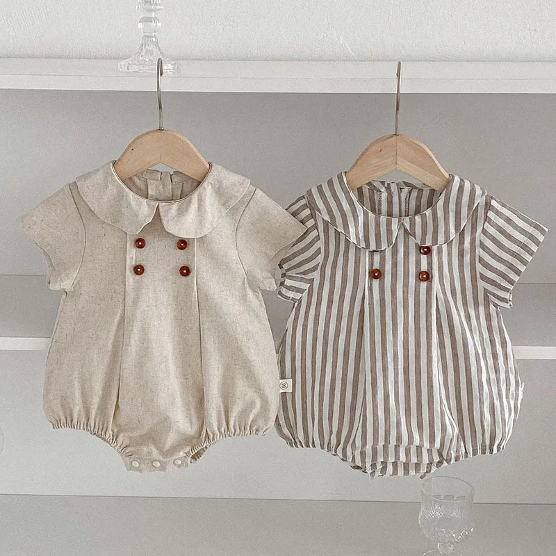 Striped Button Collar Romper