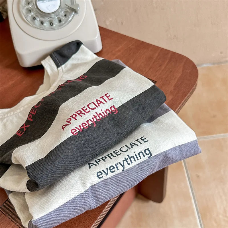 Boys Striped Lettered T-shirt
