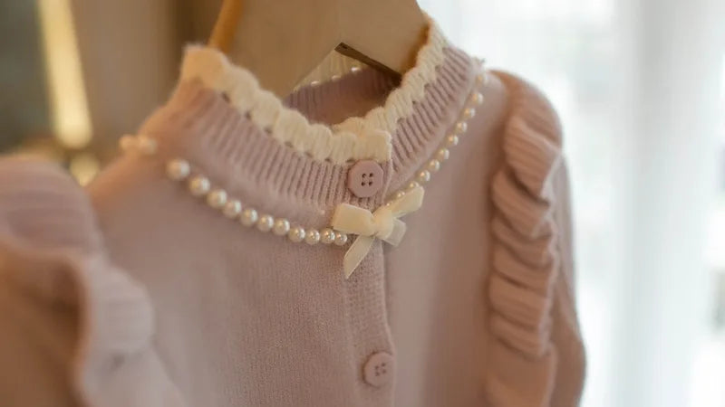 Pearl Knit Bow Collar Cardigan