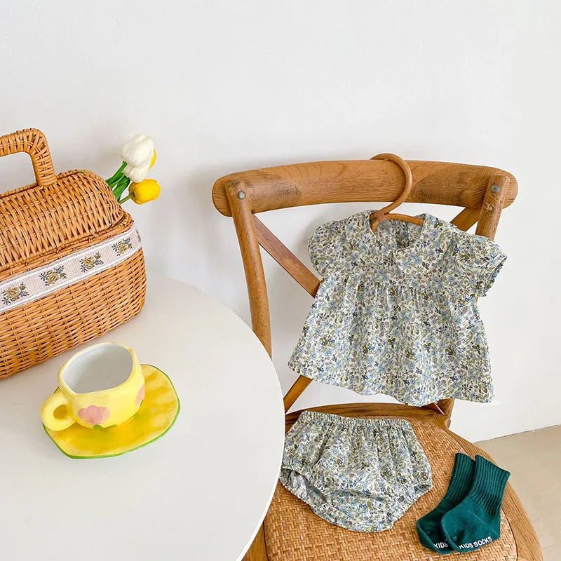 Girls Floral Short Sleeve Set
