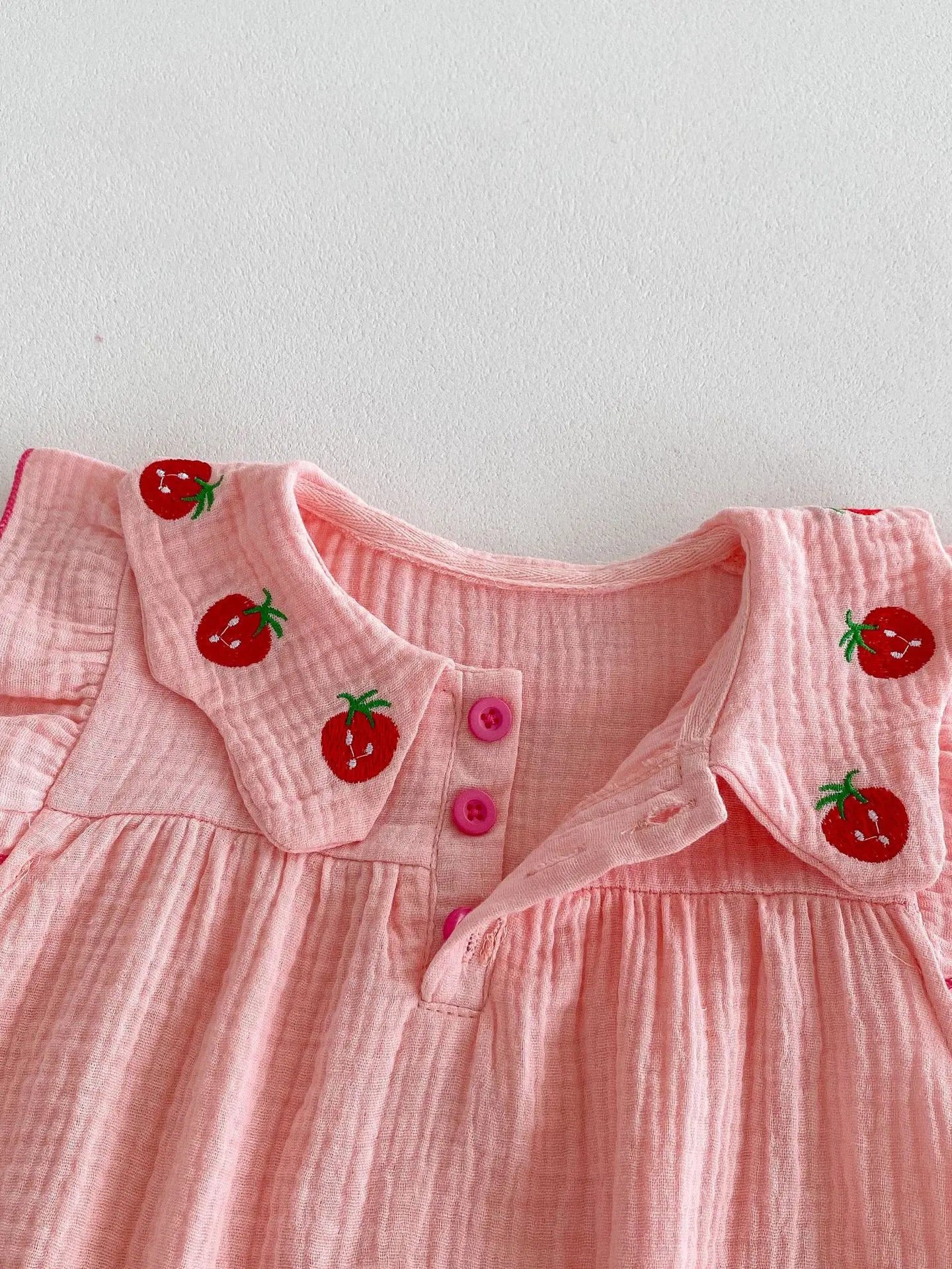 Pink Strawberry Embroidery Romper and Headband