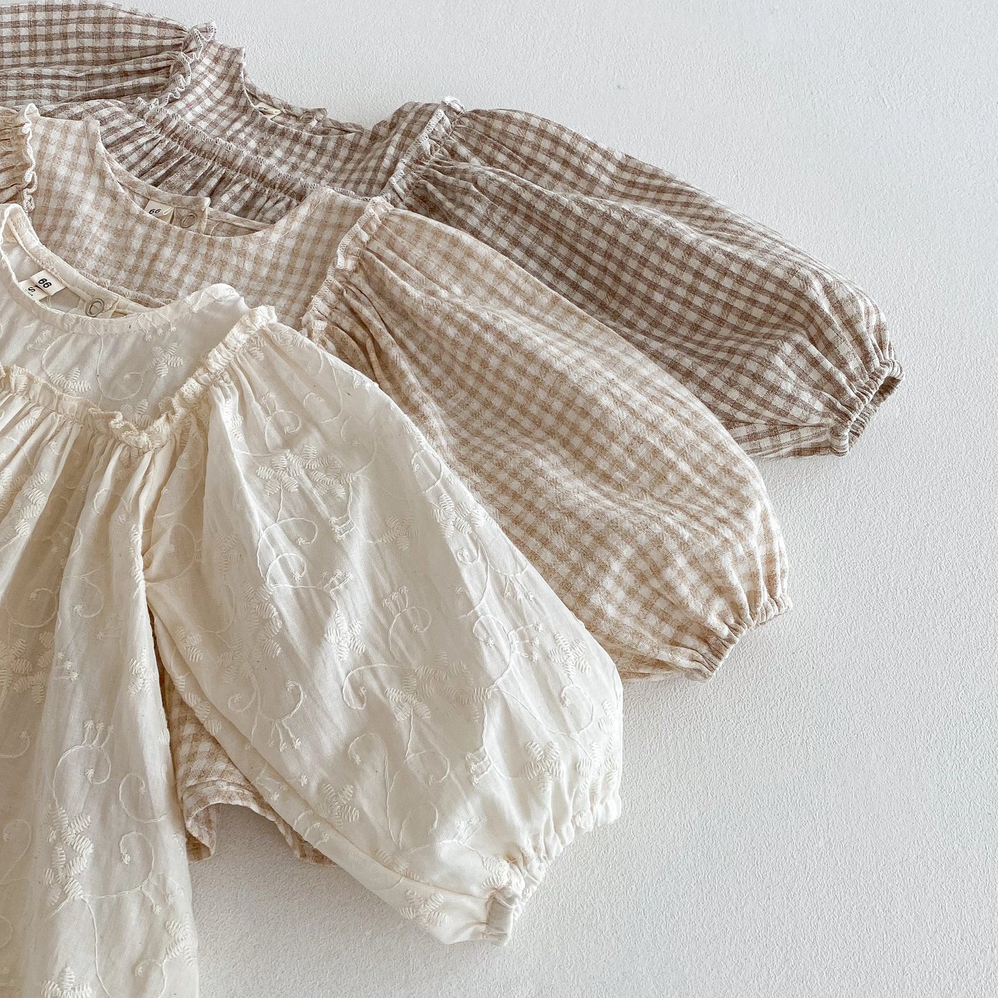 Cotton Plaid Lace Blouse Set