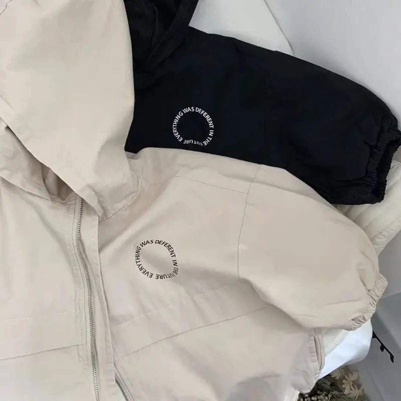 Oversized Hey Hooded Zipper Jacket