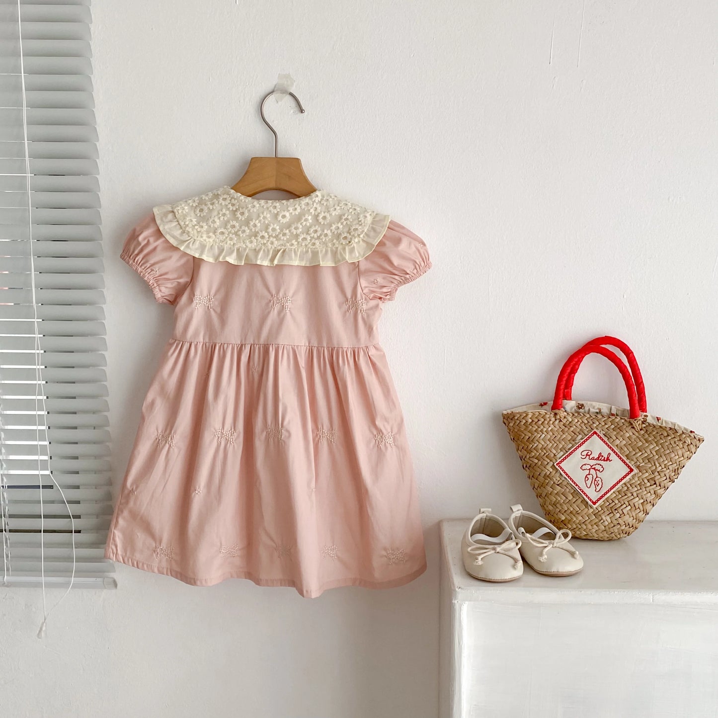 Pink Laced Collar Embroidery Dress