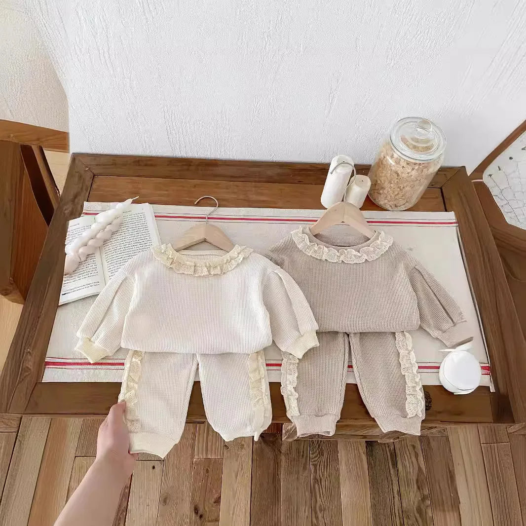 Sweet Lace Waffle Knit Sweatsuit Set