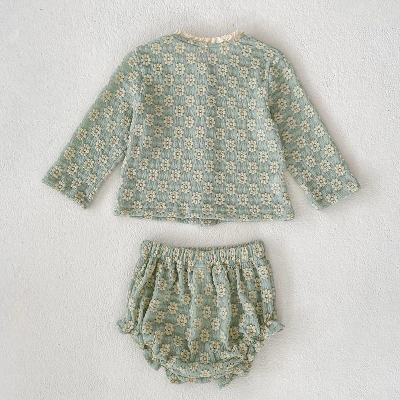 Green Floral Jacquard Knit Set
