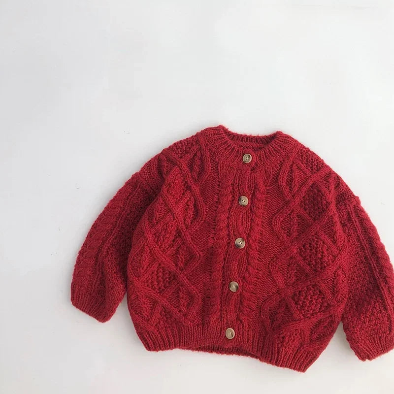 Red Cable Knit Cardigan