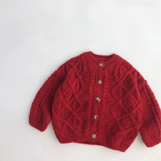 Red Cable Knit Cardigan
