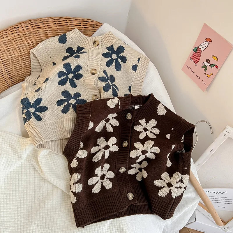 Girls Versatile Floral Knit Vest
